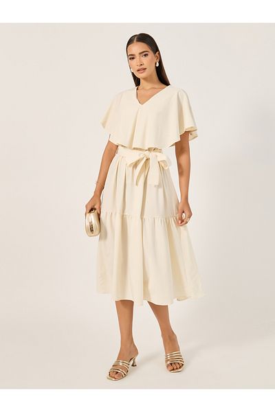 Styli Plain Cape Sleeves A-Line Midi Dress