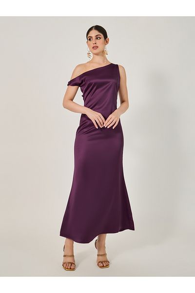 Styli Solid One Shoulder A-Line Maxi Dress