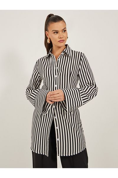Diva By Styli Striped Long Sleeve Mini Shirt Dress