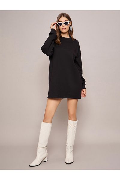 Sassafras By Styli Solid Terry Oversized Mini Sweatshirt Dress
