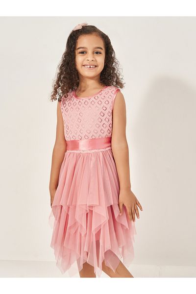 Styli Self Design Handkerchief Hem A-Line Dress
