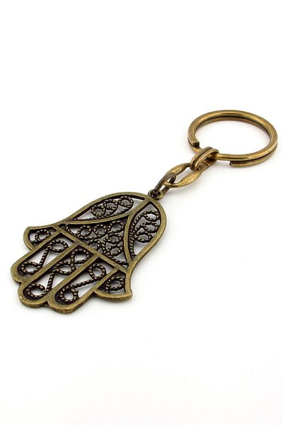 Solfera Fatma Mother Hand Patterned Khamsa Abundance Evil Eye Bronze Metal Keychain Kc246