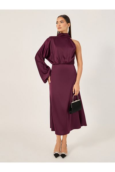 Styli Plain One Shoulder A-Line Midi Dress
