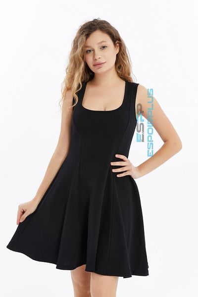ESPOİRPLUS Black Color Camisole Mini Length Flare Dress
