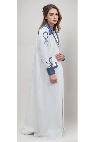 Generic White crepe abaya with blazer and embroidery on the sleeves