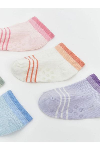 LC Waikiki Lcw Baby Pink Striped Baby Girl Booties Socks 5-Pack