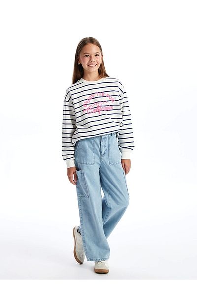 LC Waikiki Girls' Jeans with Adjustable Elastic Waist - W4Id32Z4