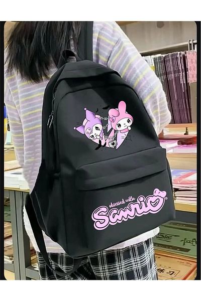 weywot Kuromi & Melody Pink Heart Double Printed School, Classroom, Course Backpack