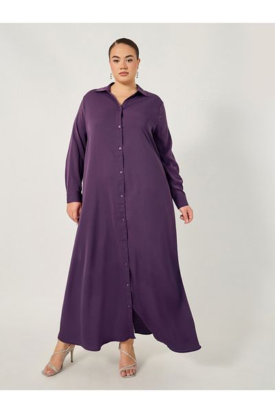 Styli Plus Size Button Down Collared Maxi Shirt Dress