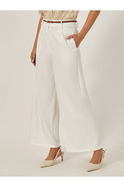 Styli Wide Leg Belted Pants with Side Pocket