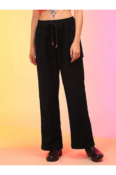 Globus By Styli High Rise Straight Fit Cargo Trousers with Drawstring