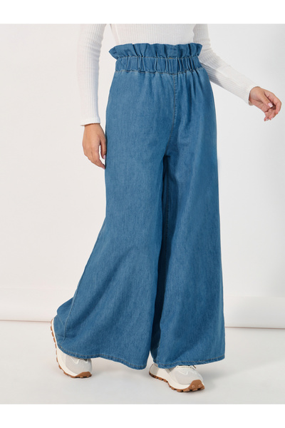 Styli High Rise Wide Leg Paper Bag Waist Jeans
