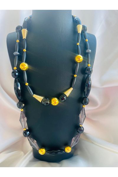 COCOSH TAKI Black Color Gold Detailed Multi-Design Necklace