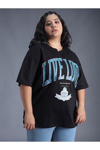 High Star By Styli Plus Size Typography Print Oversized T-Shirt