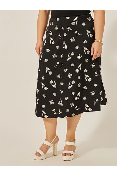 Styli Plus Size Floral Print A-Line Midi Skirt