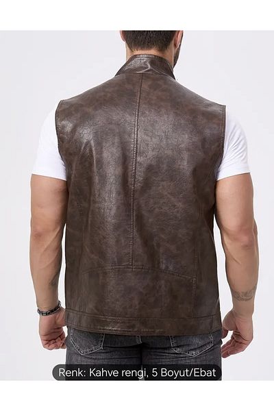 NYC GİYİM TEKSTİL Long Judge Collar Regular Fit Genuine Leather Vest