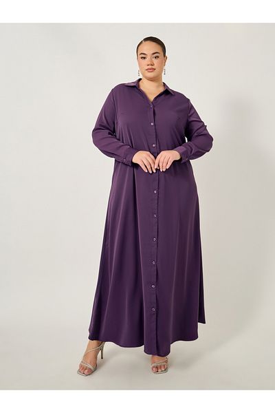 Styli Plus Size Button Down Collared Maxi Shirt Dress
