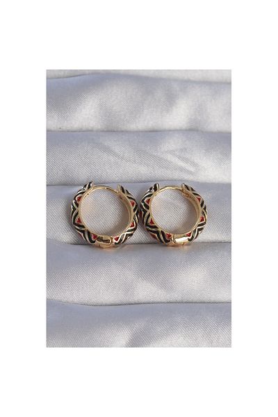 Skygo Brass Gold Color Black Ethnic Patterned Hoop Earrings - Tj-Bkp9073