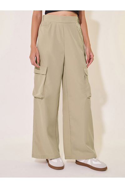 Take Two By Styli Solid Mid-Rise Wide Leg Cargo Pants
