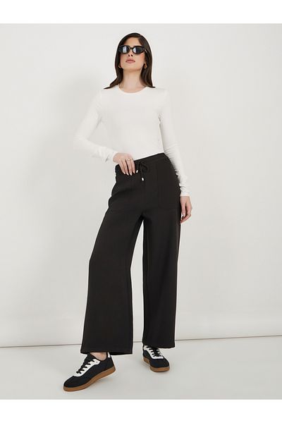 Styli High Rise Tapered Pants with Drawstring Waistband Detail