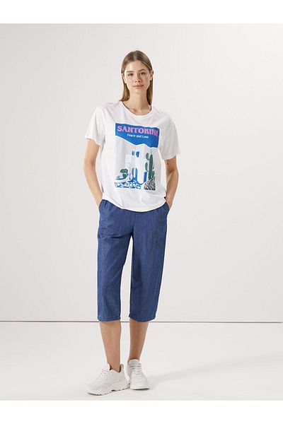 LC Waikiki New Season Crew Neck Santorini Printed Women's T-Shirt - S5Fb09Z8