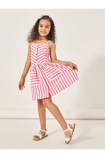 Styli Stripe Knee Length Strappy Dress with Pocket Detail