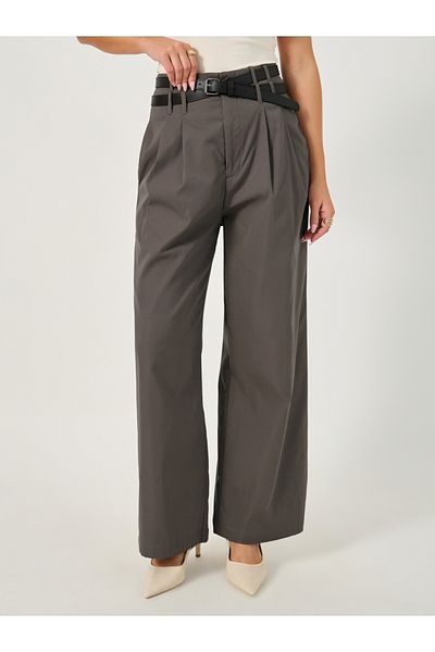 Styli Wide Waistband Pants with Cross Over Belt Detail