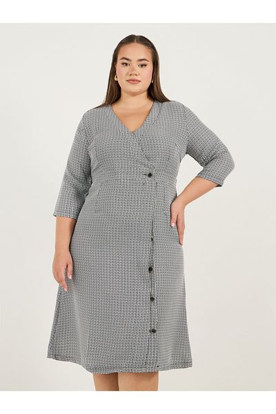 Styli Plus Size Self Design Short Sleeves Wrap Midi Dress