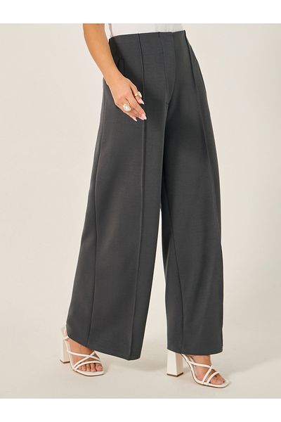Styli Mid Rise Wide Leg Ankle Length Pants with Pintuck Detail
