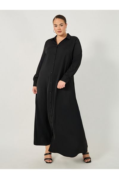Styli Plus Size Button Down Collared Maxi Shirt Dress