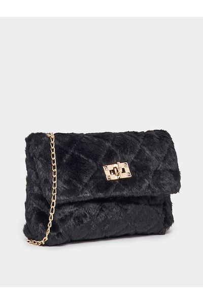 Styli Twist Lock Faux Fur Crossbody Bag