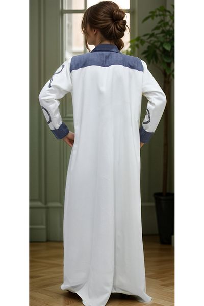 Generic White crepe abaya with blazer and embroidery on the sleeves