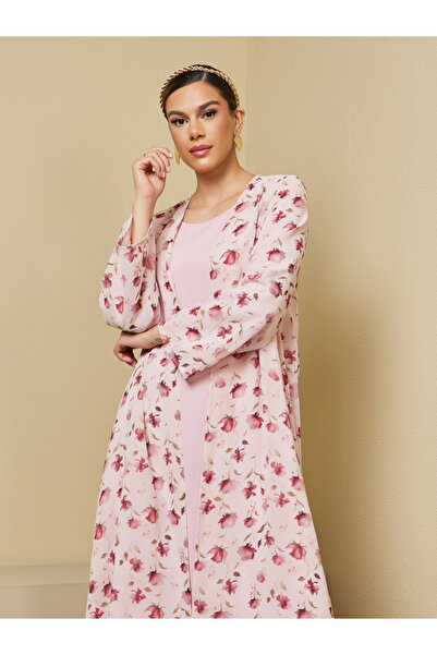 Styli Floral Print Abaya with Solid Inner Dress Modest Set