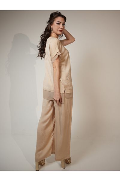 Elena by DStyle Matte Satin Beaded Neckline Longline Top and Pants Modest Set