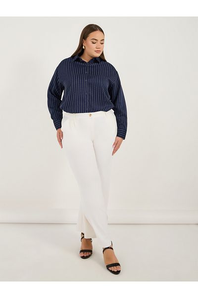 Styli Plus Size Oversized Striped Long Sleeve Shirt