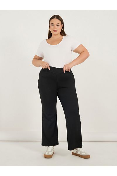Styli Plus Size Criss-Cross Waistband High Rise Flared Pants