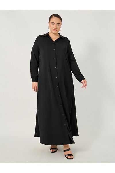Styli Plus Size Button Down Collared Maxi Shirt Dress