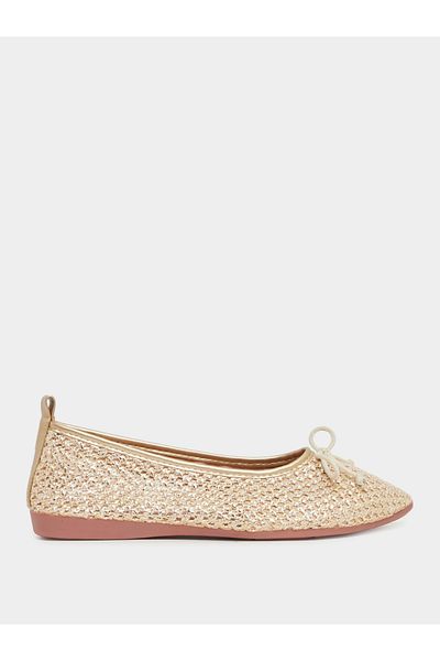 Styli Textured Slip-On Bow Detail Ballerina Shoes