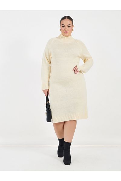 Styli Plus Size Long Sleeves Knitted Sweater Knee Length Dress