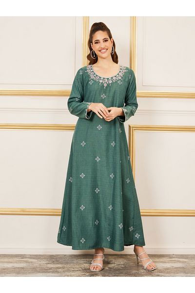 Styli Cotton Beaded Detail Printed Jalabiya