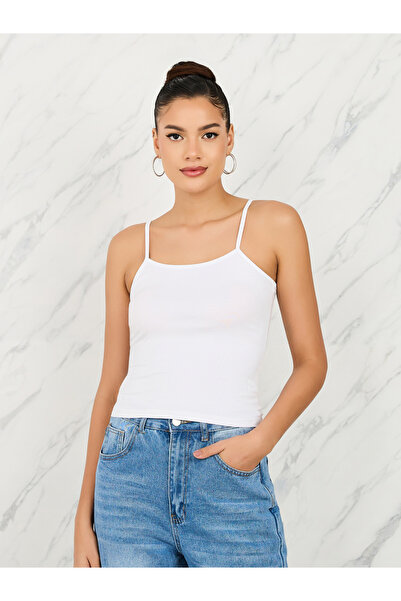 Styli Fitted Solid Scoop Neck Strappy Tank