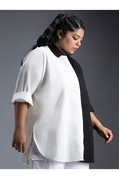 High Star By Styli Plus Size Color Block Collared Shirt with Side Slit Detail