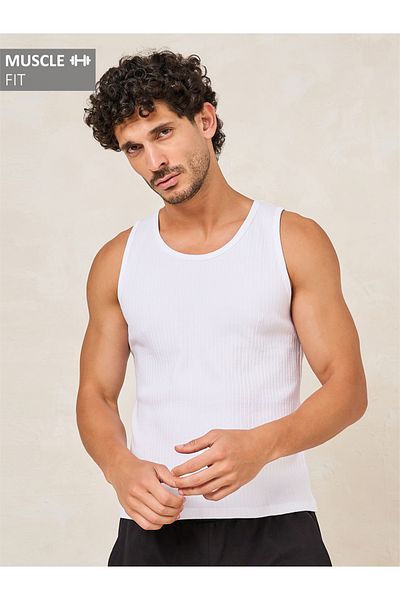 Styli Ribbed Cotton Vest with Scoop Neck