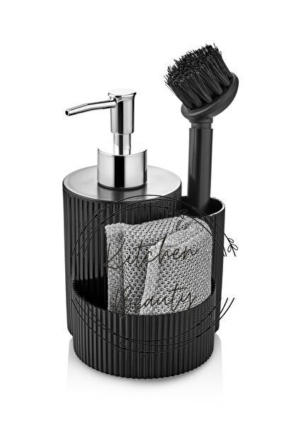 Kitchen Beauty Tezgah Üstü Mutfak Banyo Sıvı Sabunluk Takımı Süngerli Fırçalı Mutfak Sabunluk Seti