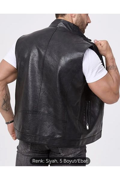 NYC GİYİM TEKSTİL Long Judge Collar Regular Fit Genuine Leather Vest