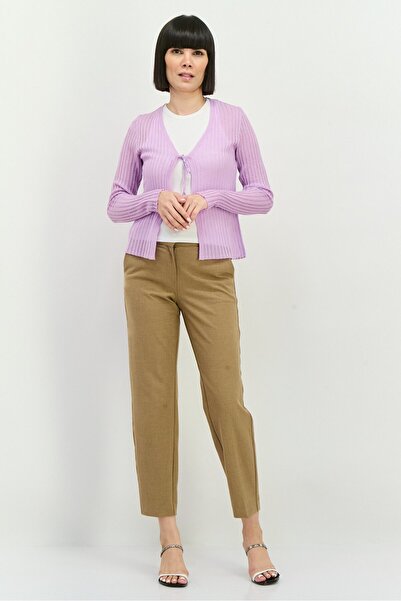 MANGO Woman Women Tie Neck Striped Cardigan, Lavender