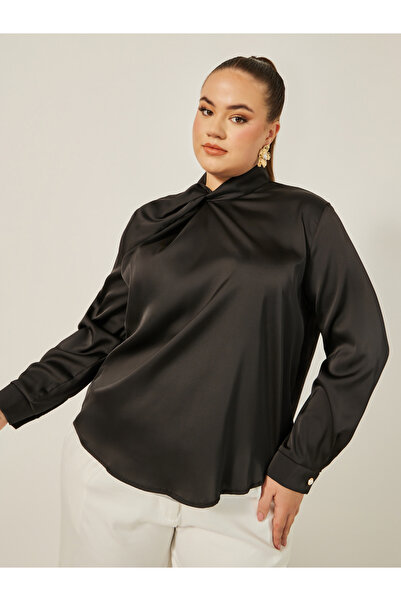 Styli Plus Size Satin Twist Neck Regular Fit Blouse