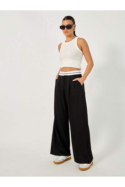 Styli Contrast Waistband Wide Leg Pants