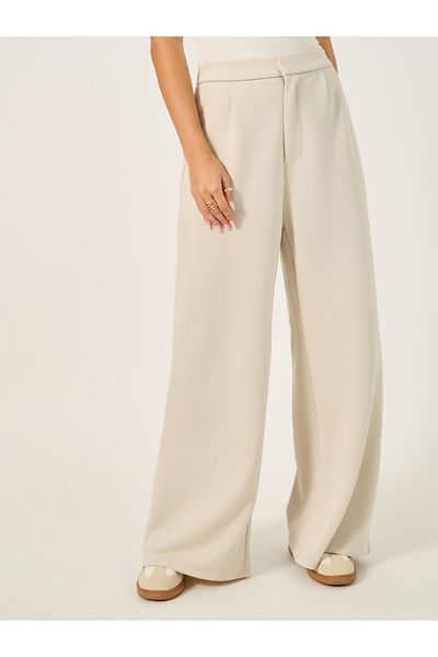 Styli Wide Leg Pants with Half Elastic Waistband