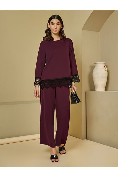 Styli طقم محتشم من توب دانتيل وبنطلون واسع الساق